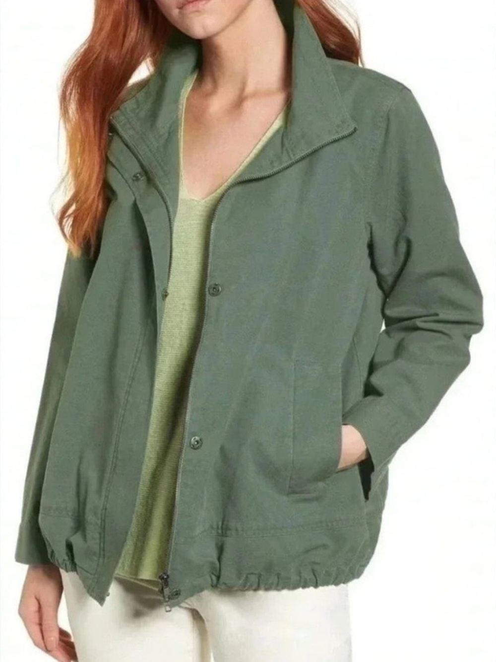 NWOT Eileen Fisher Cotton Hemp Stand Collar Utility Jacket Size L Lagenlook
